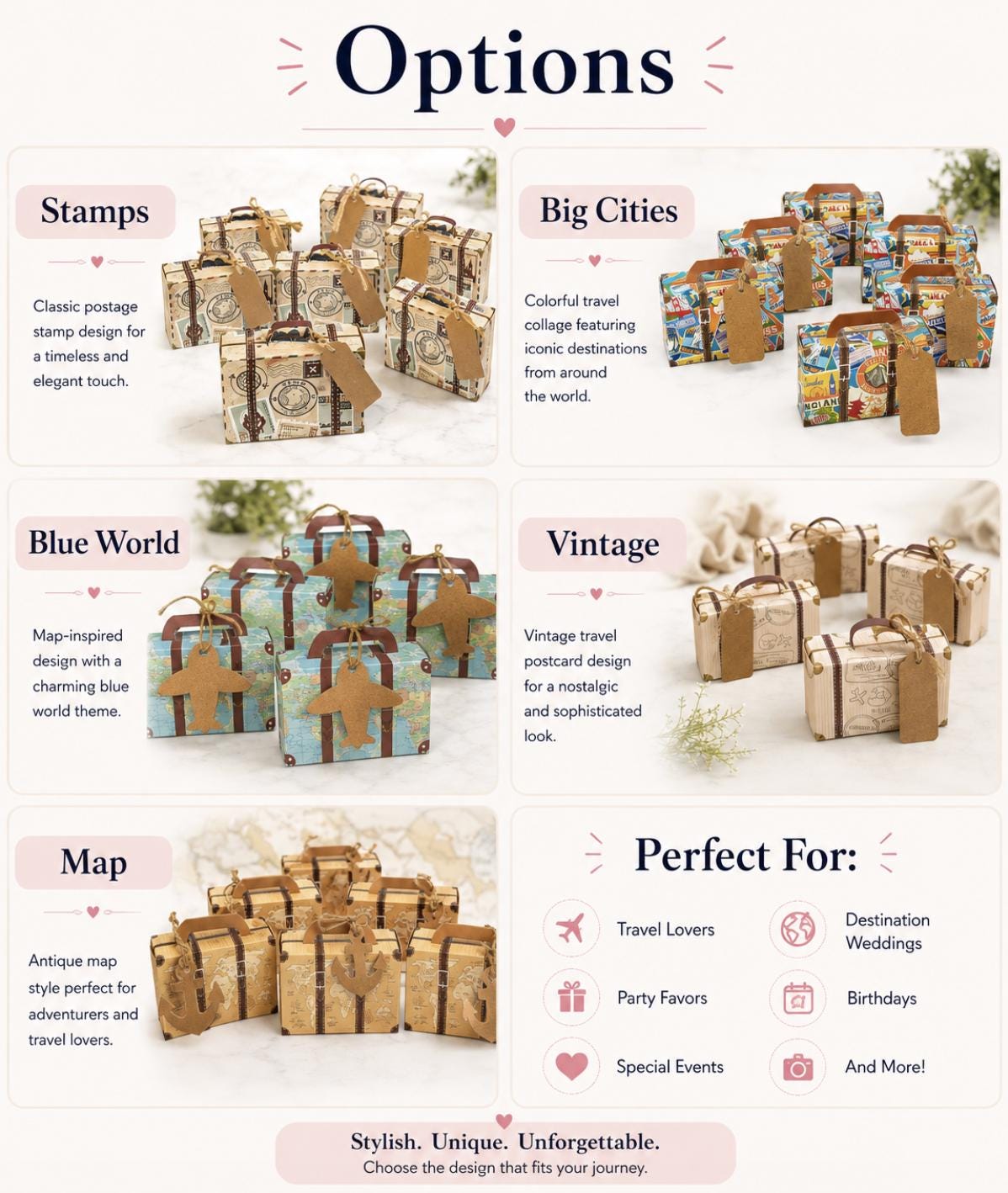 Foldable Mini Suitcase Party Favor Boxes for Travel Themed Parties - Pretty Party Boxx