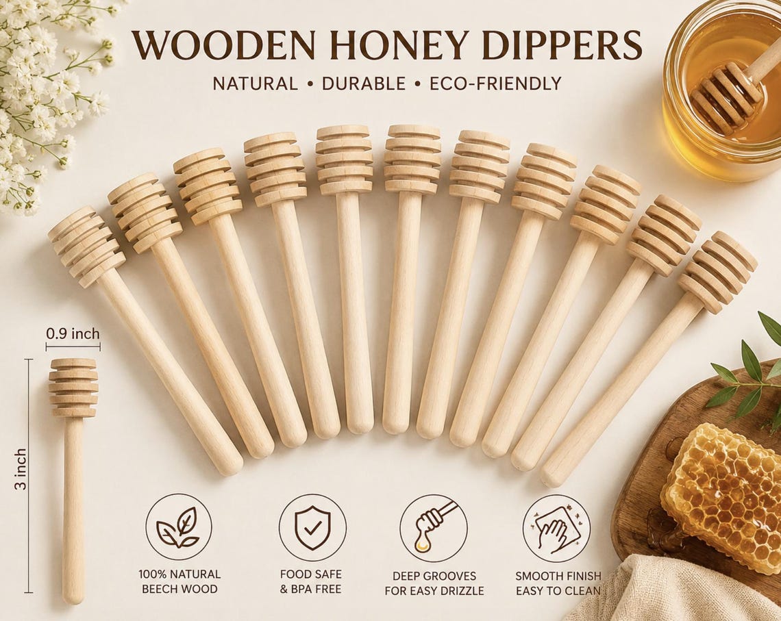 Wooden Honey Dippers – Mini Honey Dipper Sticks for Charcuterie, Tea, Weddings & Favors - Pretty Party Boxx