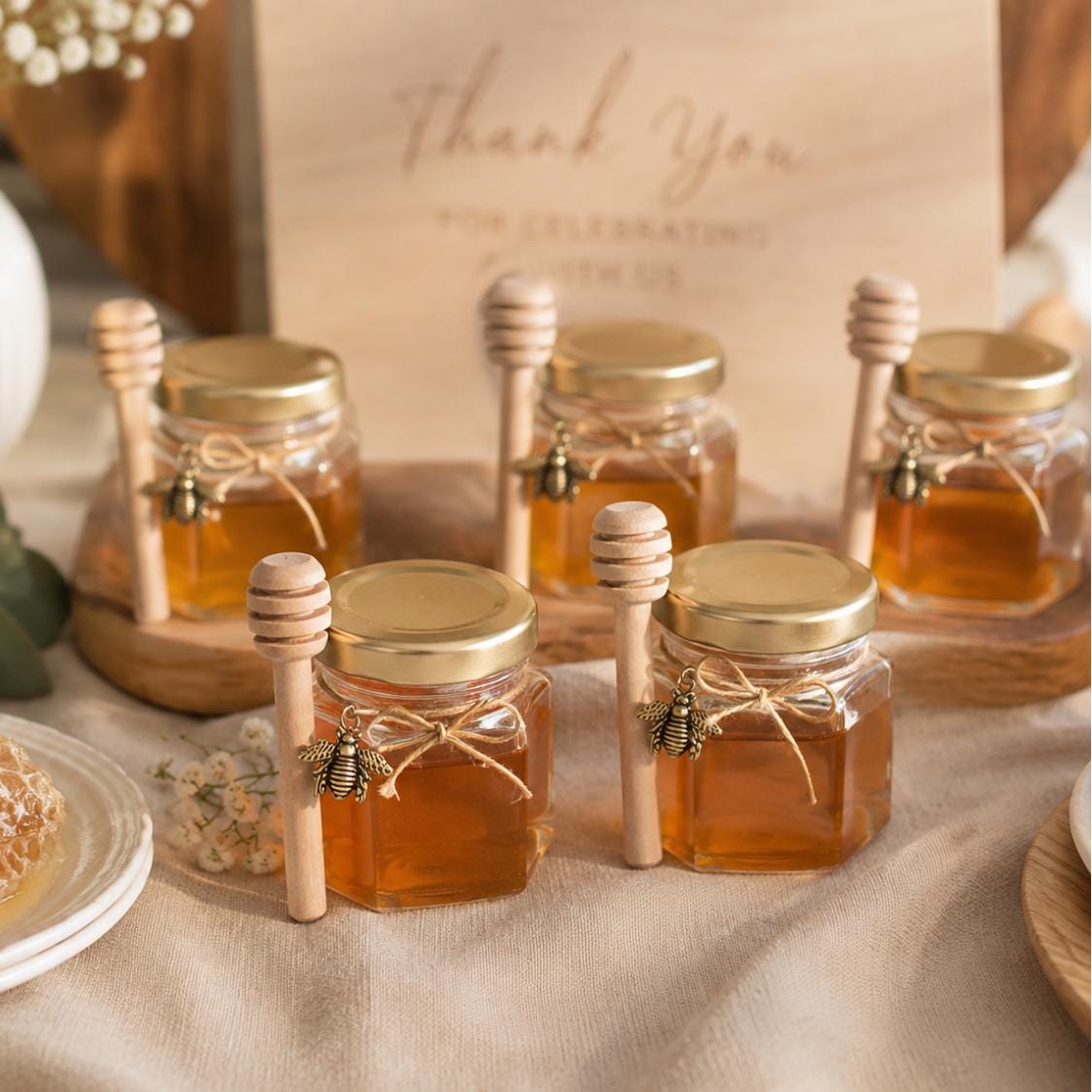 DIY Mini Honey Jars with Dippers – Party Favor Gift Filled With Honey - Pretty Party Boxx