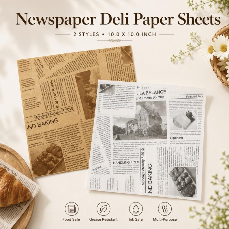 Newspaper Wrapping Paper for Sandwiches - Vintage Deli Sandwich Wrapping Paper Sheets - Pretty Party Boxx