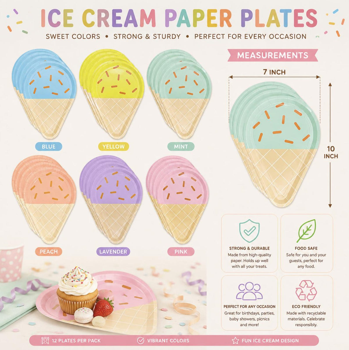 Ice Cream Party Tableware Set for 24 - Pastel Plates, Cups & Summer Party Supplies - Pretty Party Boxx