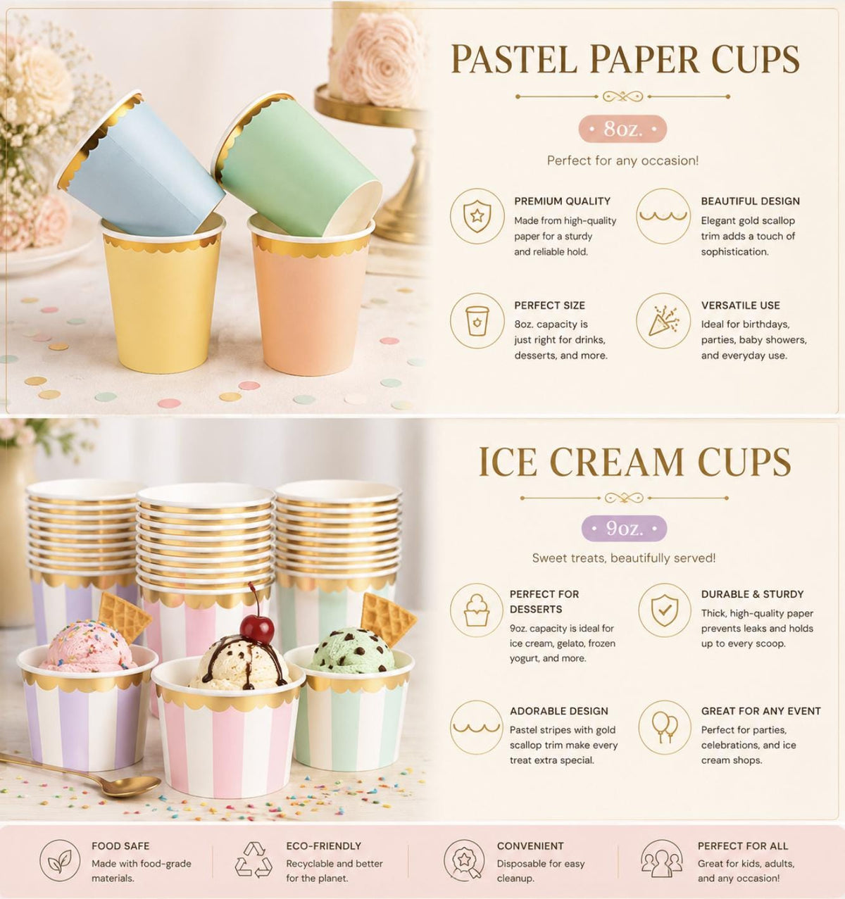 Ice Cream Party Tableware Set for 24 - Pastel Plates, Cups & Summer Party Supplies - Pretty Party Boxx