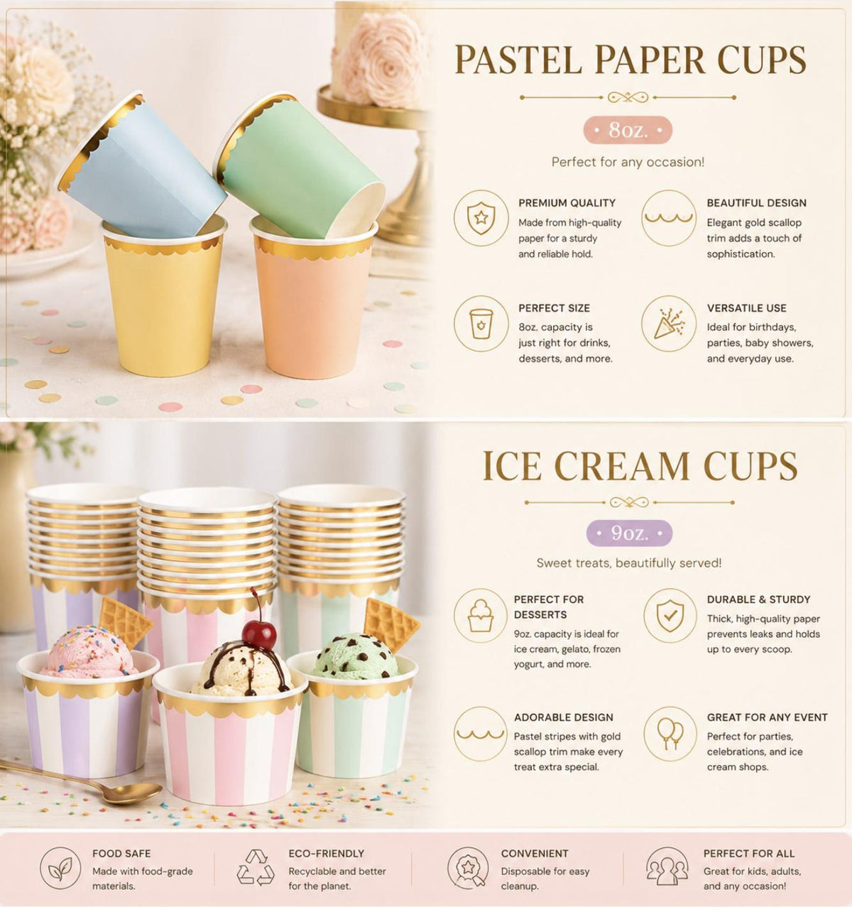 Ice Cream Party Tableware Set for 24 - Pastel Plates, Cups & Summer Party Supplies - Pretty Party Boxx