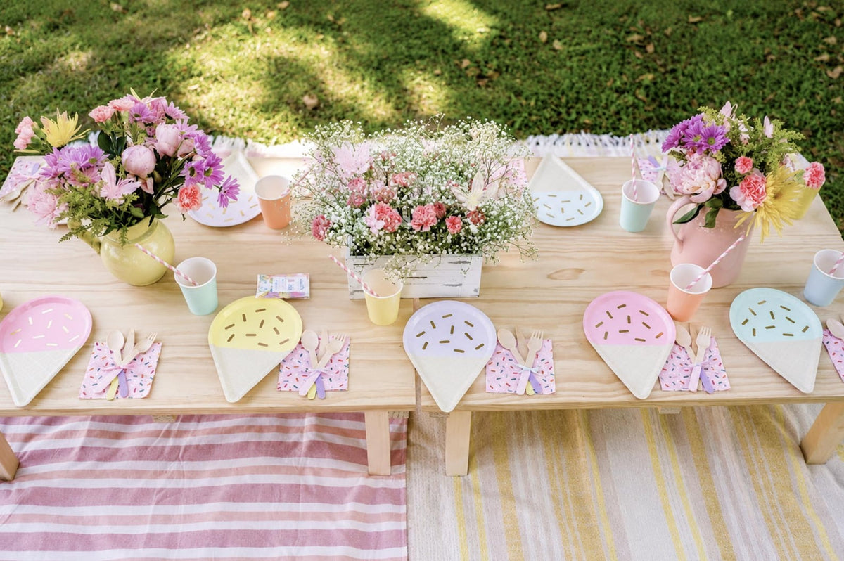 Ice Cream Party Tableware Set for 24 - Pastel Plates, Cups & Summer Party Supplies - Pretty Party Boxx