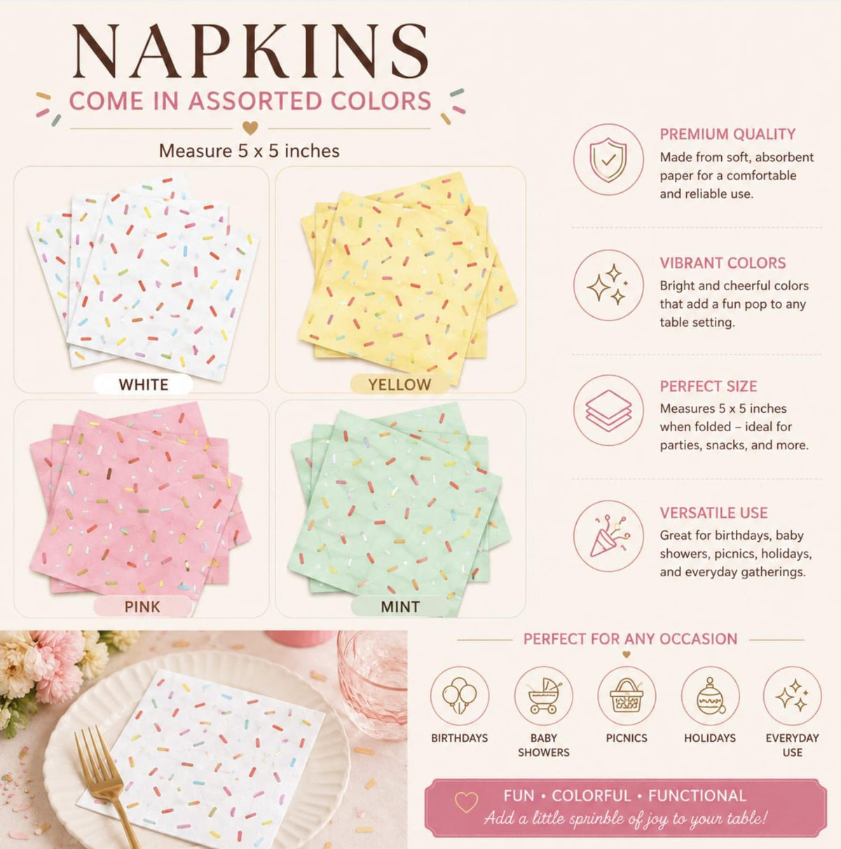 Ice Cream Party Tableware Set for 24 - Pastel Plates, Cups & Summer Party Supplies - Pretty Party Boxx