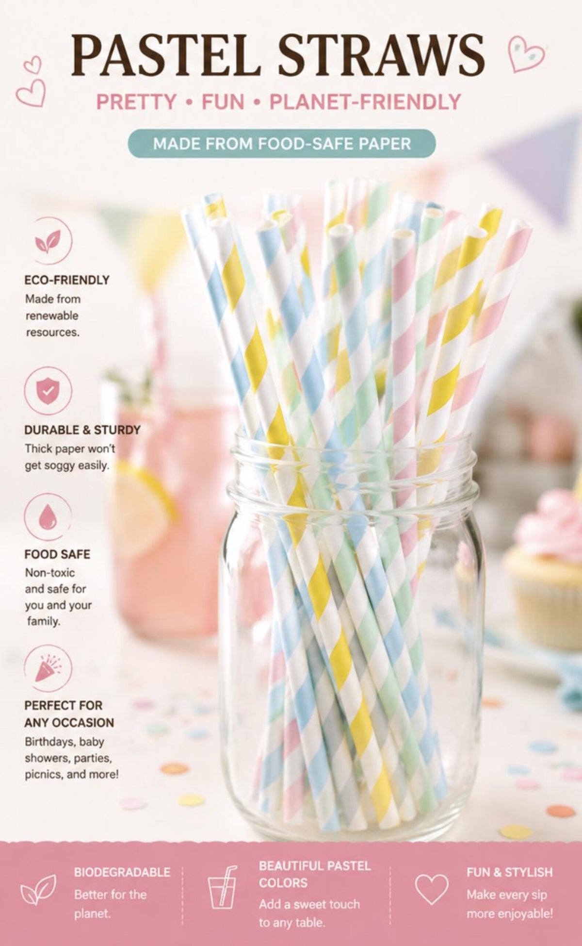 Ice Cream Party Tableware Set for 24 - Pastel Plates, Cups & Summer Party Supplies - Pretty Party Boxx