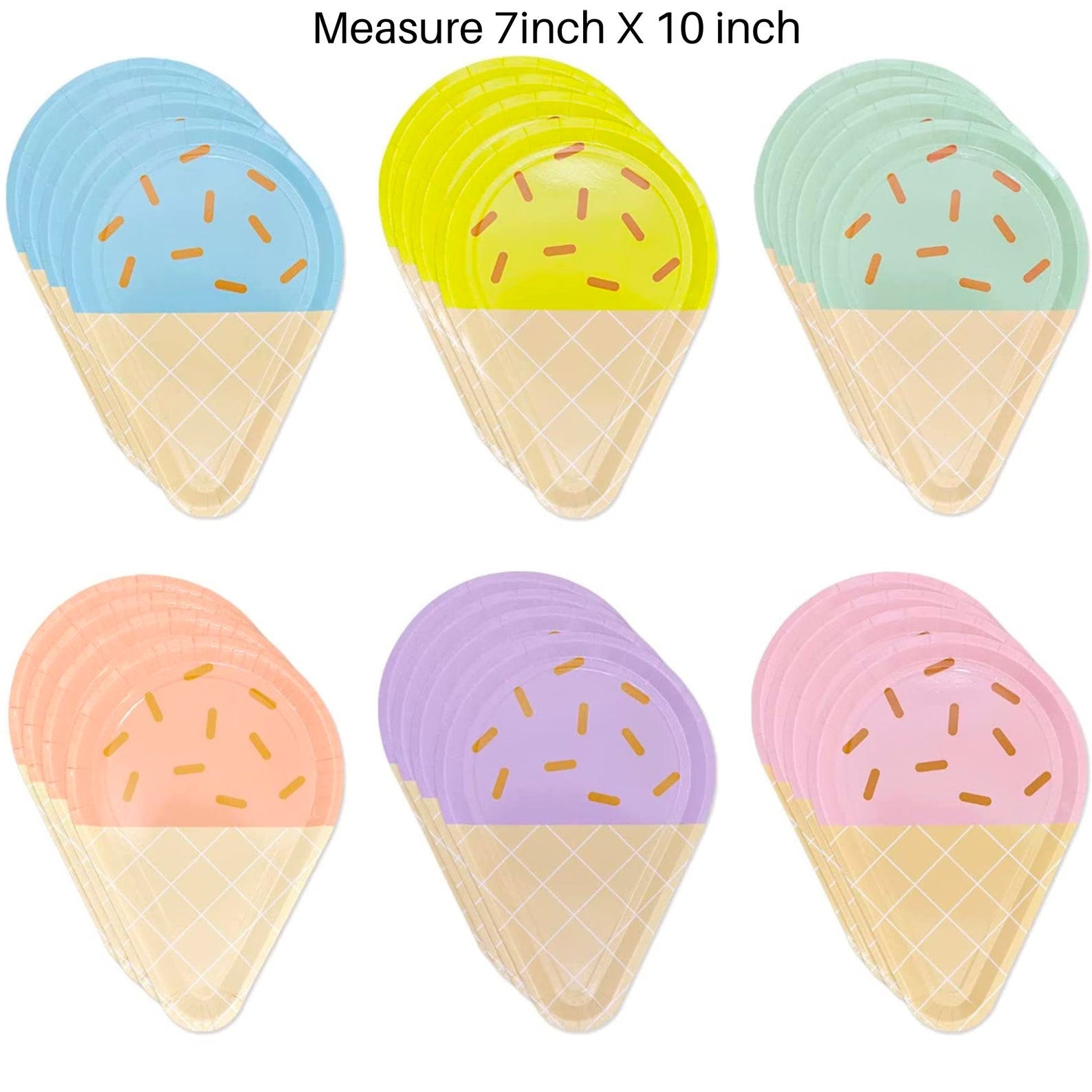Outdoor ice cream party table with pastel plates, cups, and napkins