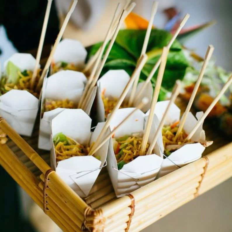 Chinese takeaway container styled with salads for events.