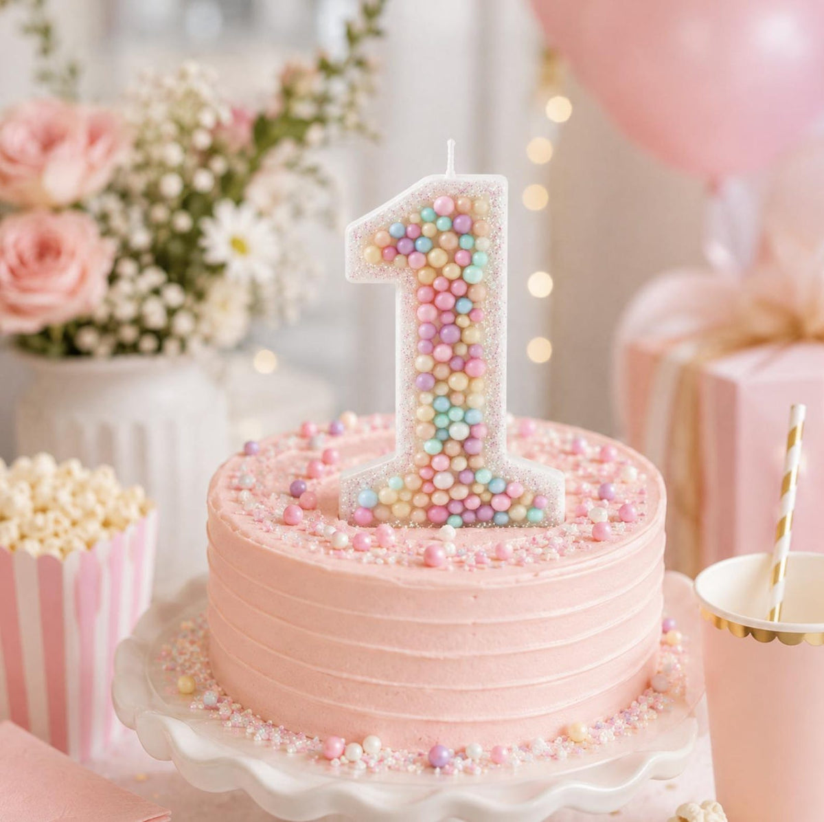 Pastel Birthday Number Candle – Sparkle Cake Topper for Girls’ Birthday Parties & Celebrations - Pretty Party Boxx