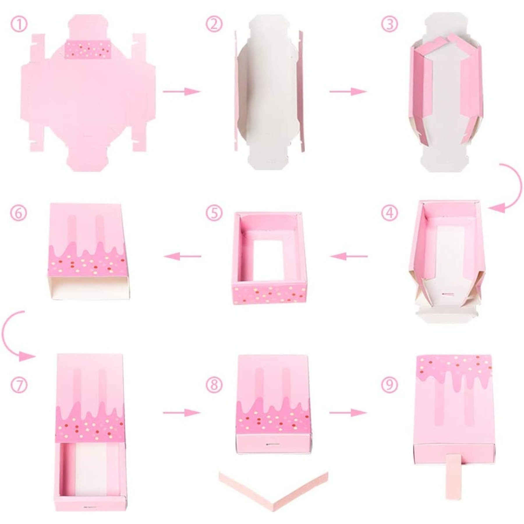 Ice cream truck party favor boxes in pastel colors placed on a kids’ party table setup.
