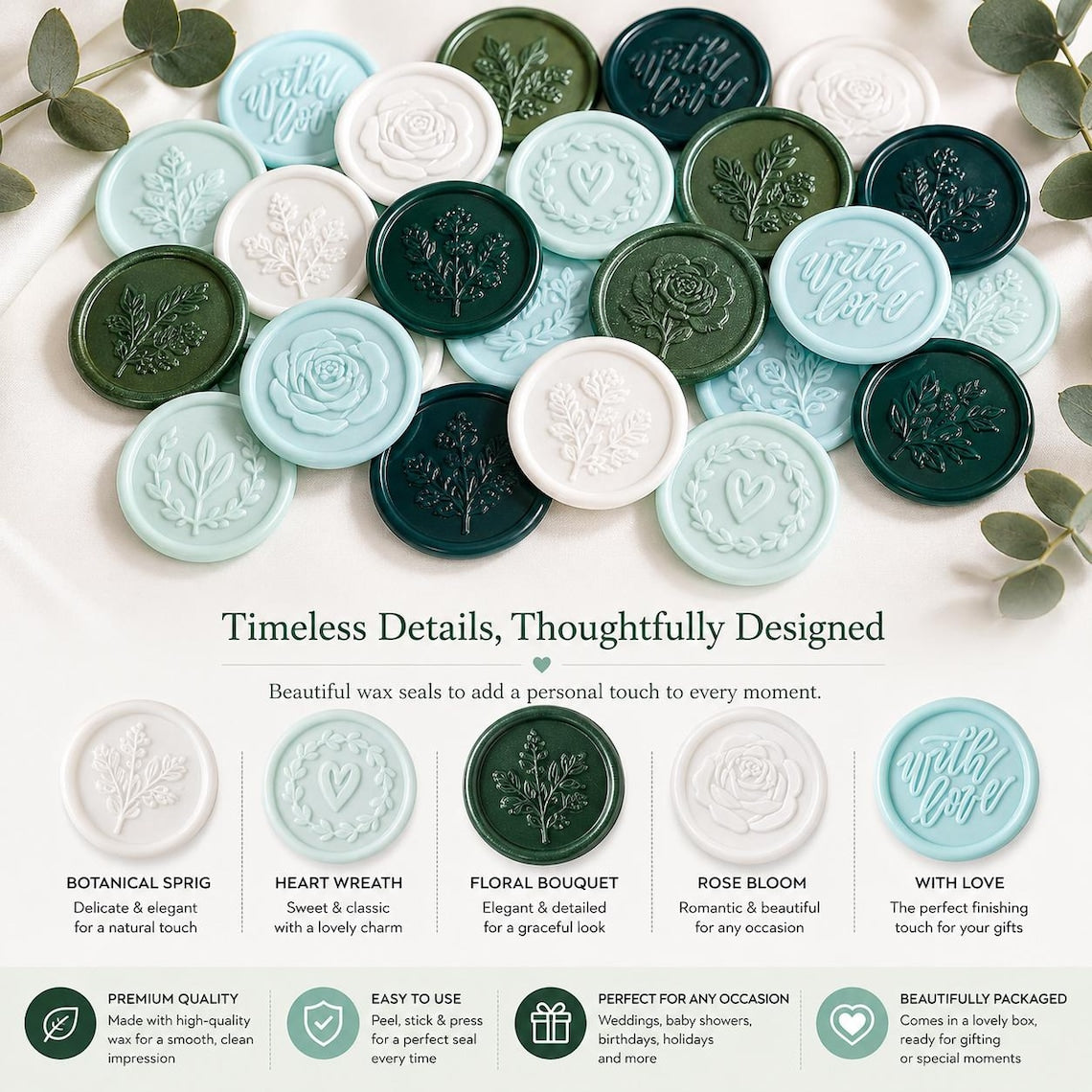 Pastel Wax Seal Stickers – 1" Peel and Stick Adhesive Seals for Invitations, Envelopes, Escort Cards & Gifts - Set of 50
