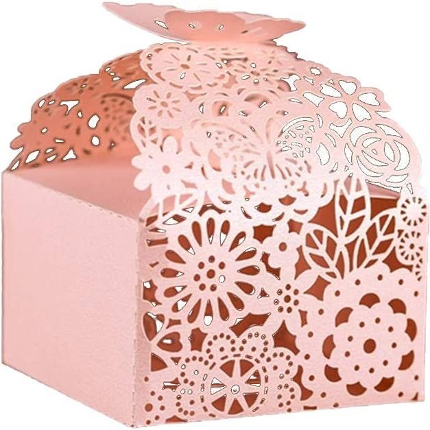 Pink butterfly laser cut candy gift box with floral cutout pattern