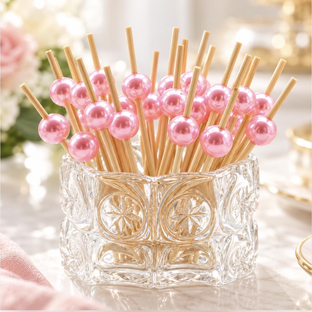 Set of 25 Pink Fancy Toothpicks – Decorative Appetizer Picks for Charcuterie, Parties & Events - Pretty Party Boxx