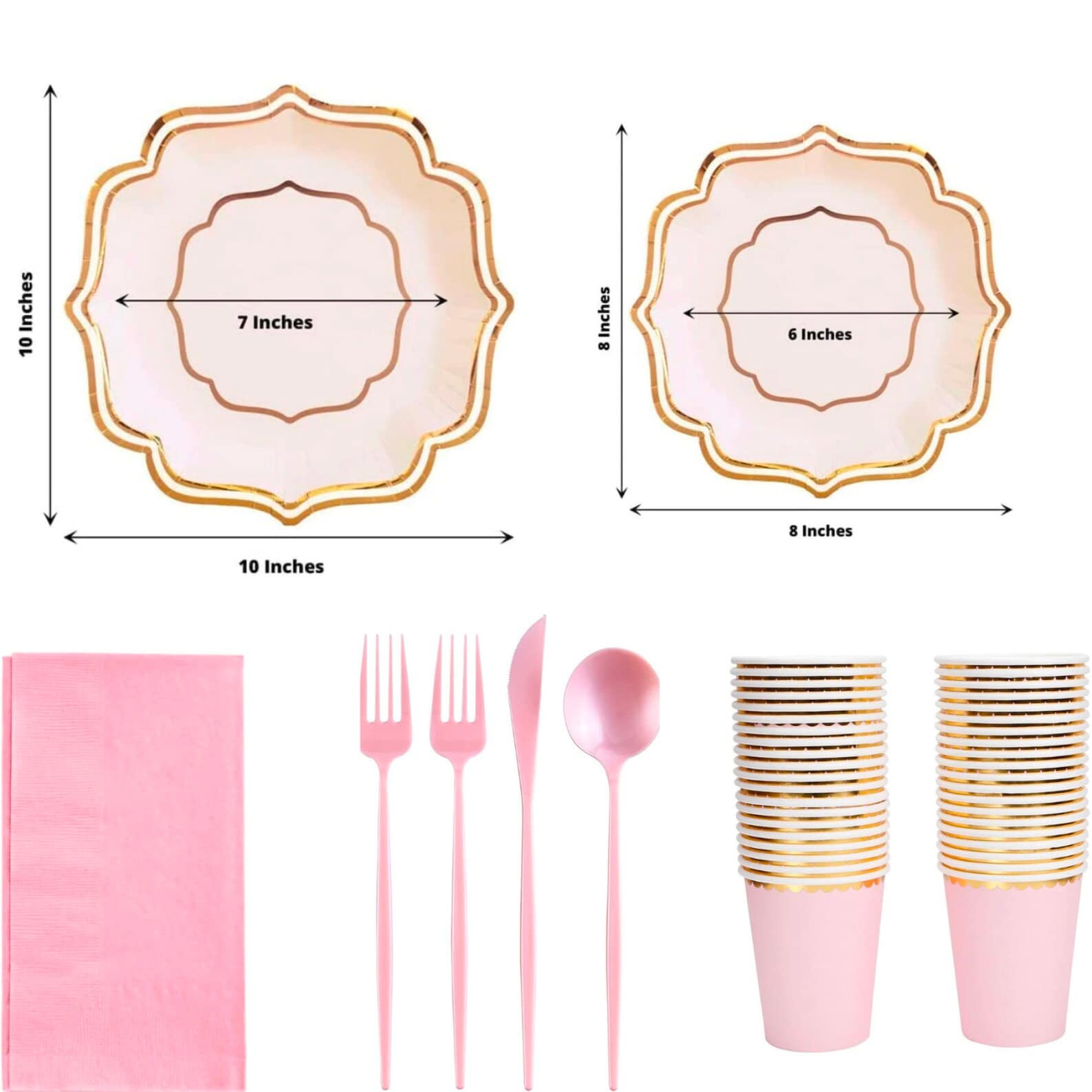 Pink & Gold Fancy Party Tableware Set – Love Shack Fancy-Inspired Plates, Cups, Napkins & Cutlery for 20 Guests