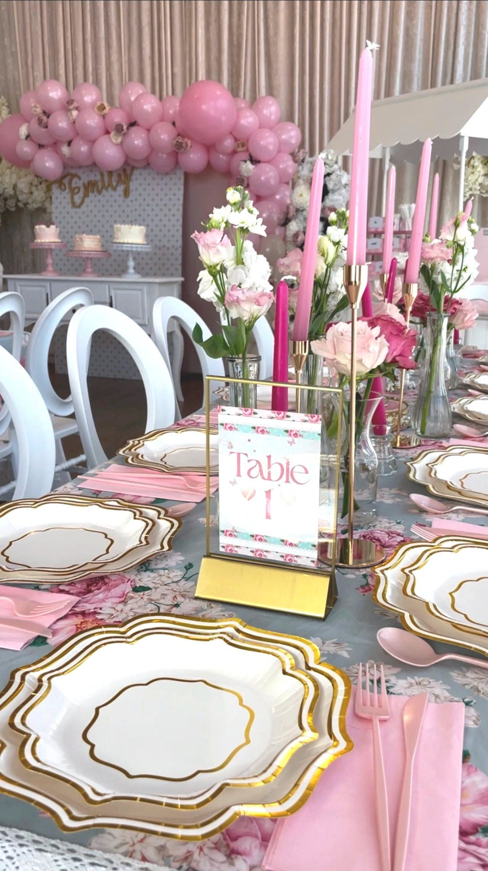 Pink & Gold Fancy Party Tableware Set – Love Shack Fancy-Inspired Plates, Cups, Napkins & Cutlery for 20 Guests