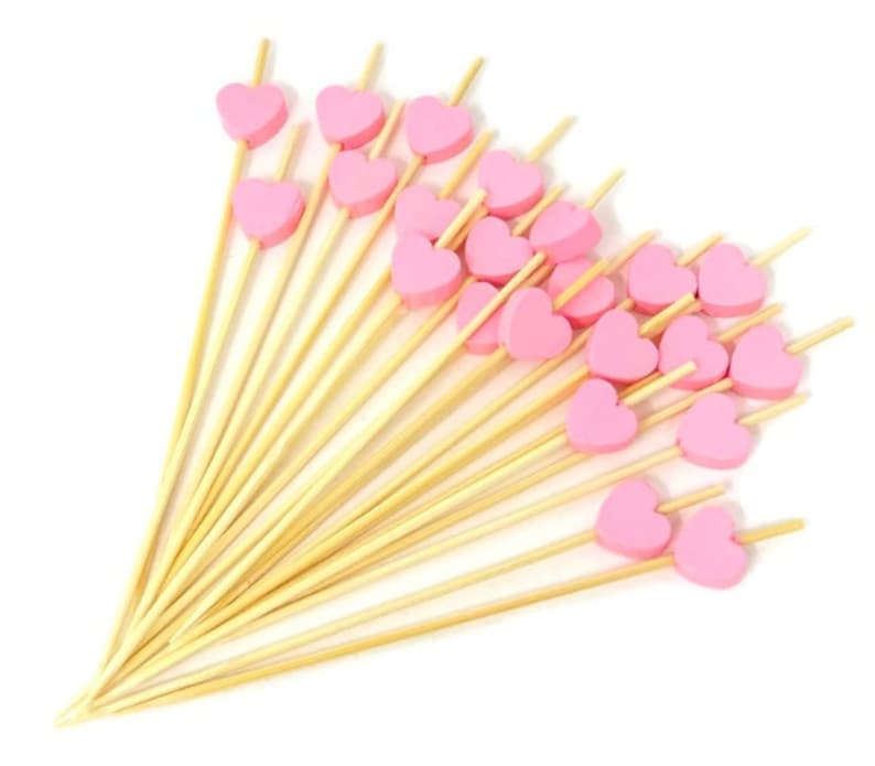 Pink heart shaped toothpicks included with luxury charcuterie gift box