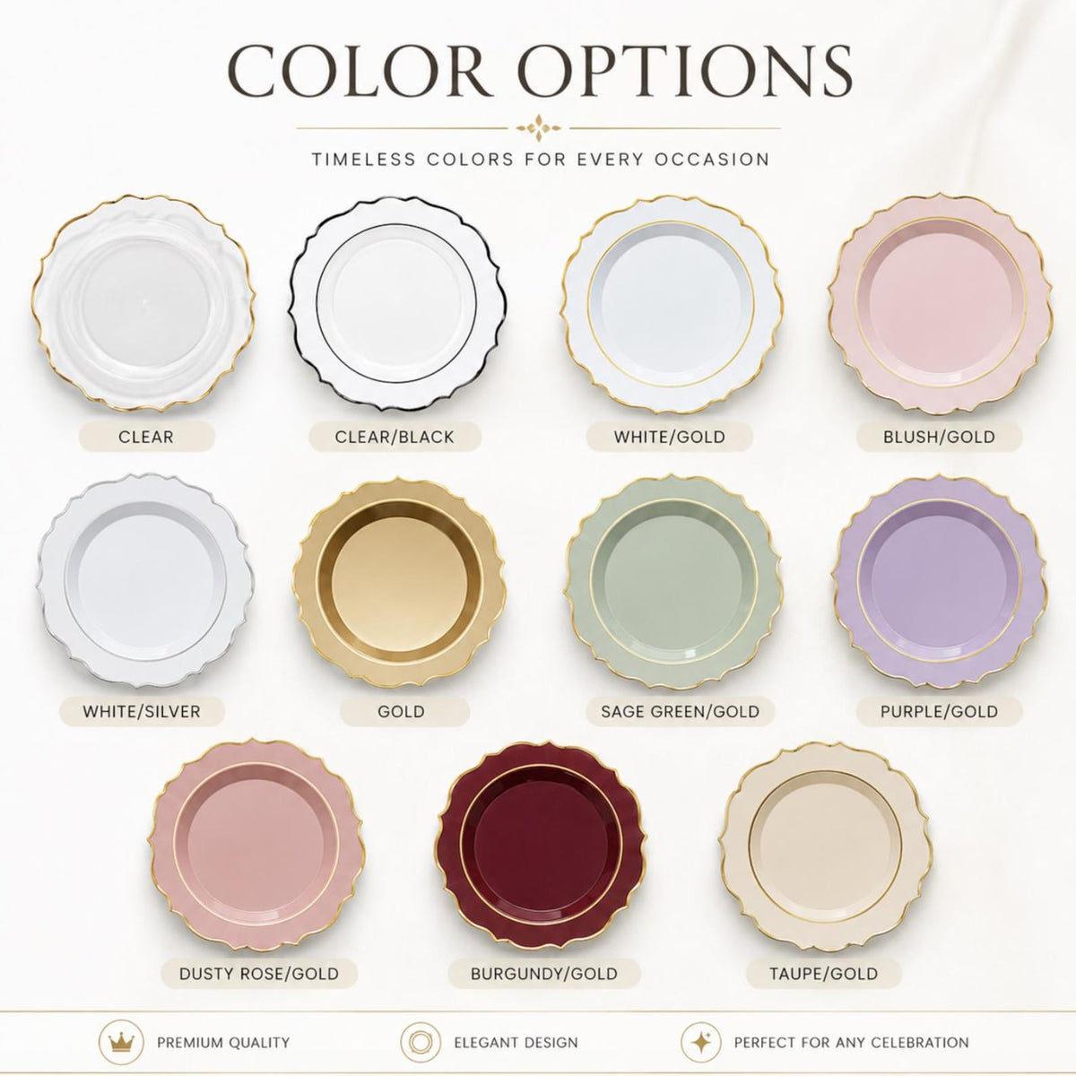 20 - Pack Scallop Design Round Plastic Dessert Plates Multi Colors – Elegant Disposable Party Plates for Weddings, Events & Catering