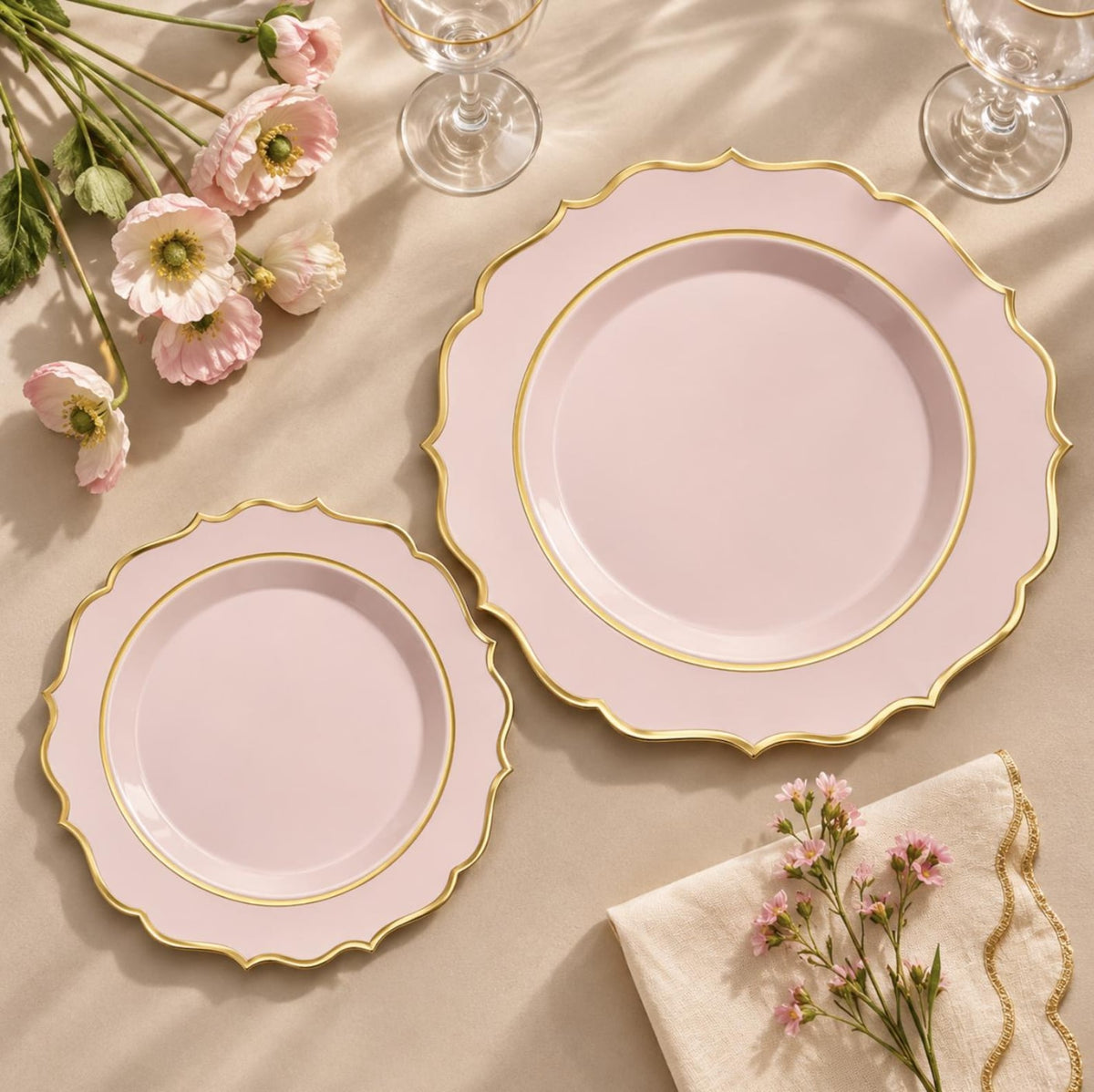 20 - Pack Scallop Design Round Plastic Dessert Plates Multi Colors – Elegant Disposable Party Plates for Weddings, Events & Catering