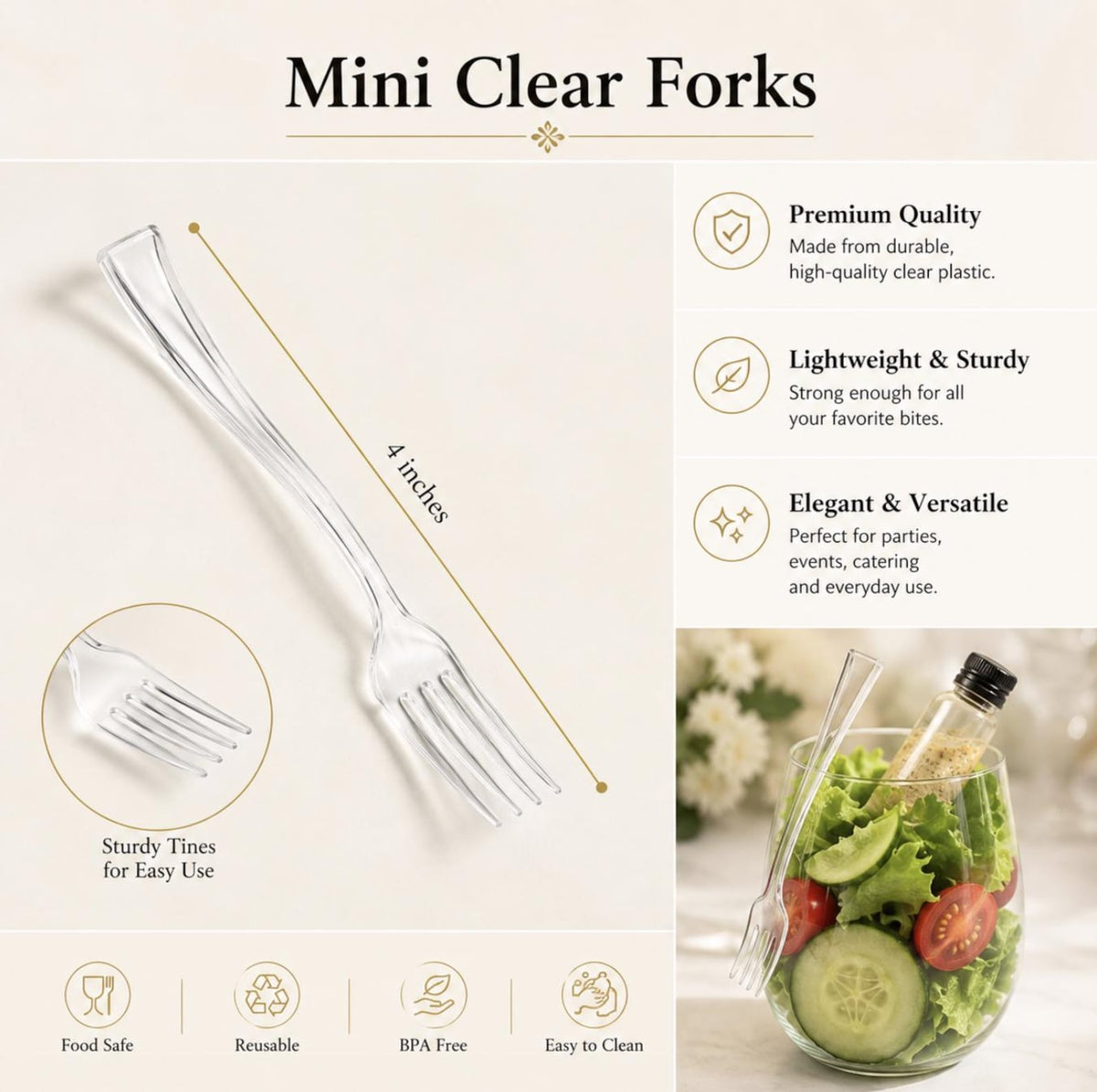 Acrylic Salad Cups with Mini Dressing Bottles & Forks - Set of 20 - Pretty Party Boxx