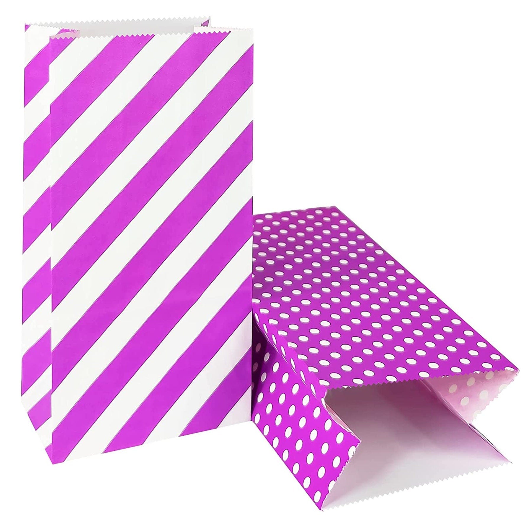 Purple striped and purple polka dot paper treat bags