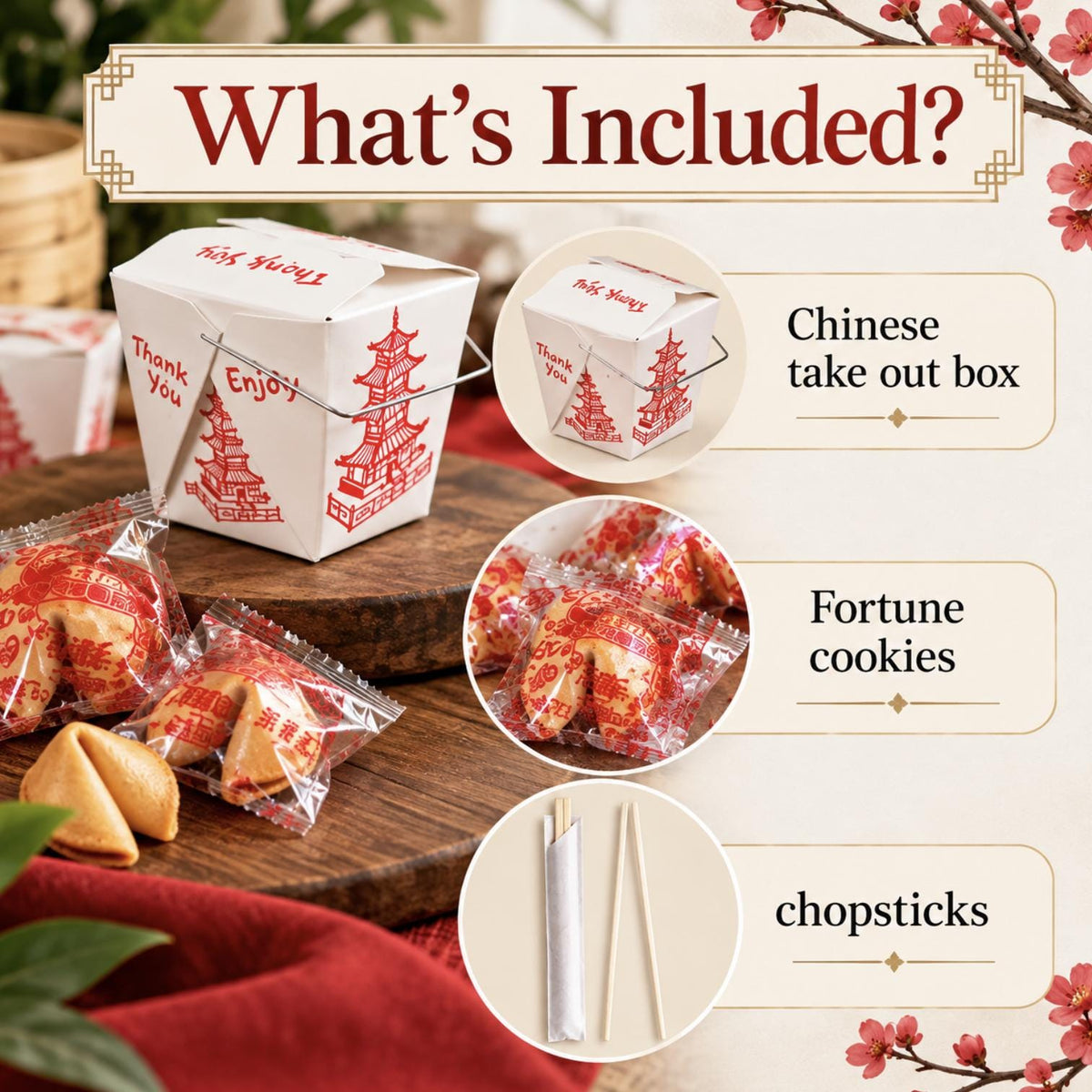 White or Kraft Chinese Take Out Boxes with Chopsticks Set - Pretty Party Boxx