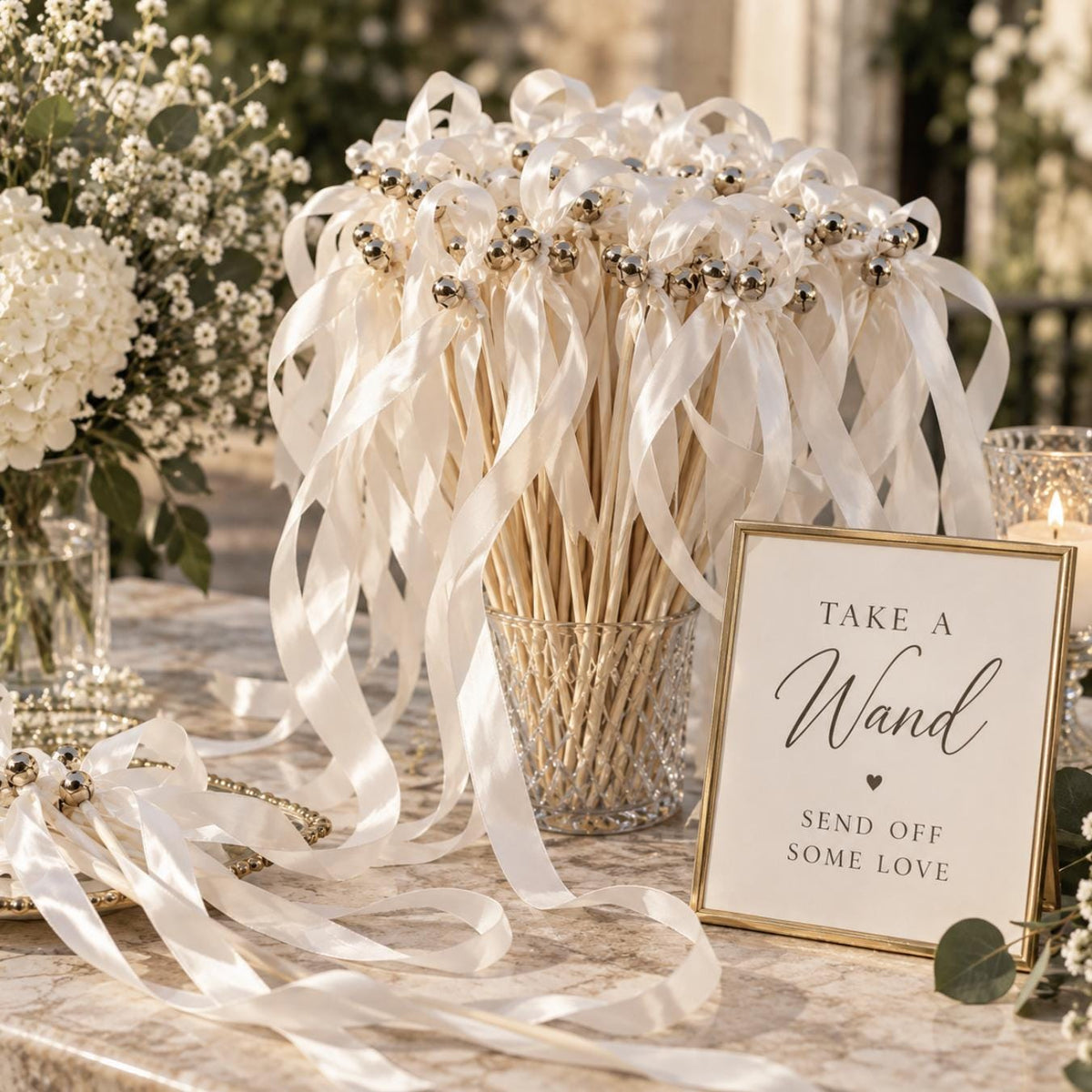 Ribbon Wedding Farewell Wands – Set of 25 Decorative Send - Off Ribbons for Weddings & Celebrations - Pretty Party Boxx