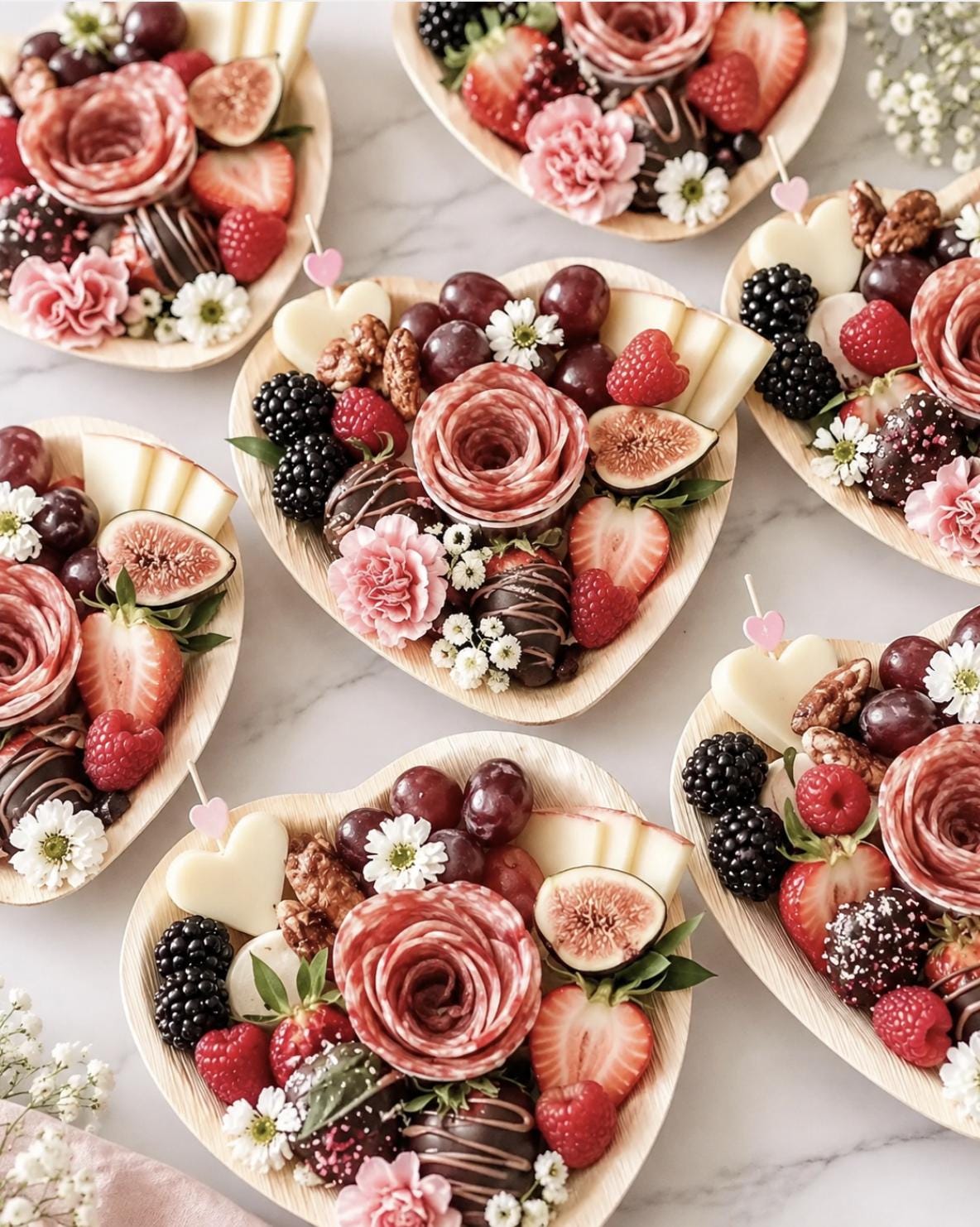 Heart Shaped Bamboo Plates with Pink Heart Toothpicks – Eco - Friendly Charcuterie Set of 25 - Pretty Party Boxx