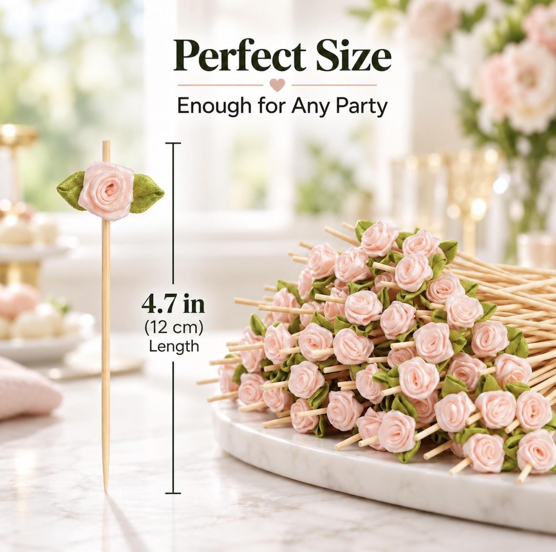 Set of 20 Rose Charcuterie Toothpicks – Floral Appetizer & Dessert Picks for Weddings & Parties - Pretty Party Boxx