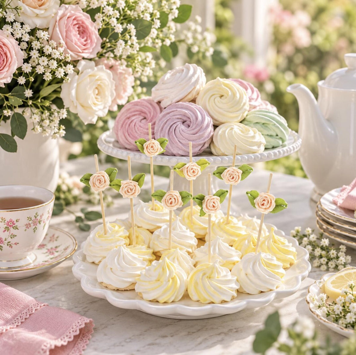 Set of 20 Rose Charcuterie Toothpicks – Floral Appetizer & Dessert Picks for Weddings & Parties - Pretty Party Boxx