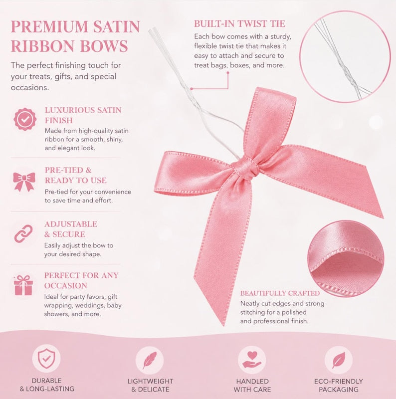 Satin Ribbon Twist Tie Bow – Reusable Gift Bag Bows for Party Favors, Decor & Crafts. - Pretty Party Boxx