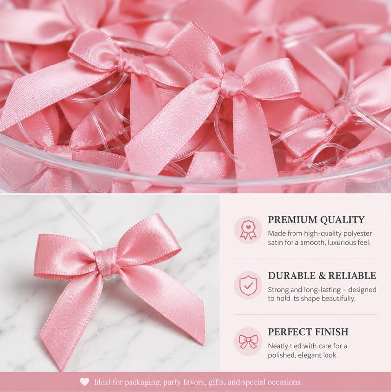 Satin Ribbon Twist Tie Bow – Reusable Gift Bag Bows for Party Favors, Decor & Crafts. - Pretty Party Boxx