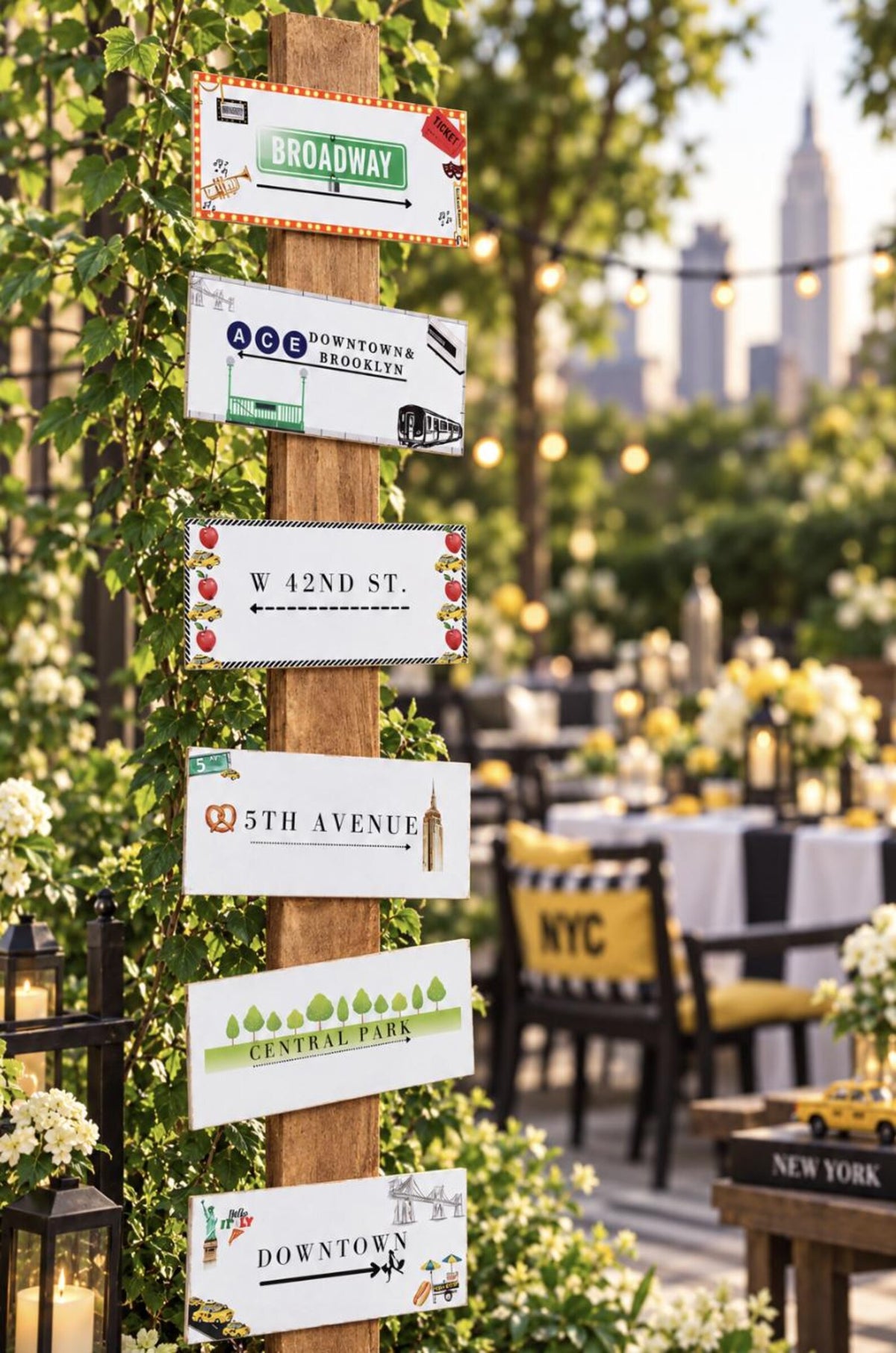 Set of 6 NYC Themed Street Signs Digital Download - New York City Themed Party Events - Pretty Party Boxx