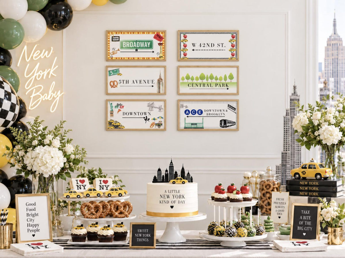 Set of 6 NYC Themed Street Signs Digital Download - New York City Themed Party Events - Pretty Party Boxx