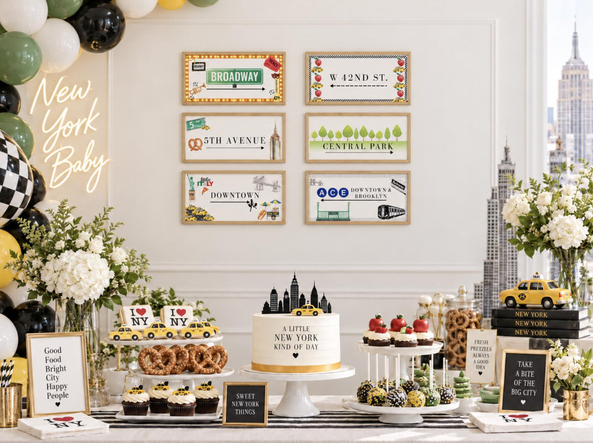 Set of 6 NYC Themed Street Signs Digital Download - New York City Themed Party Events - Pretty Party Boxx