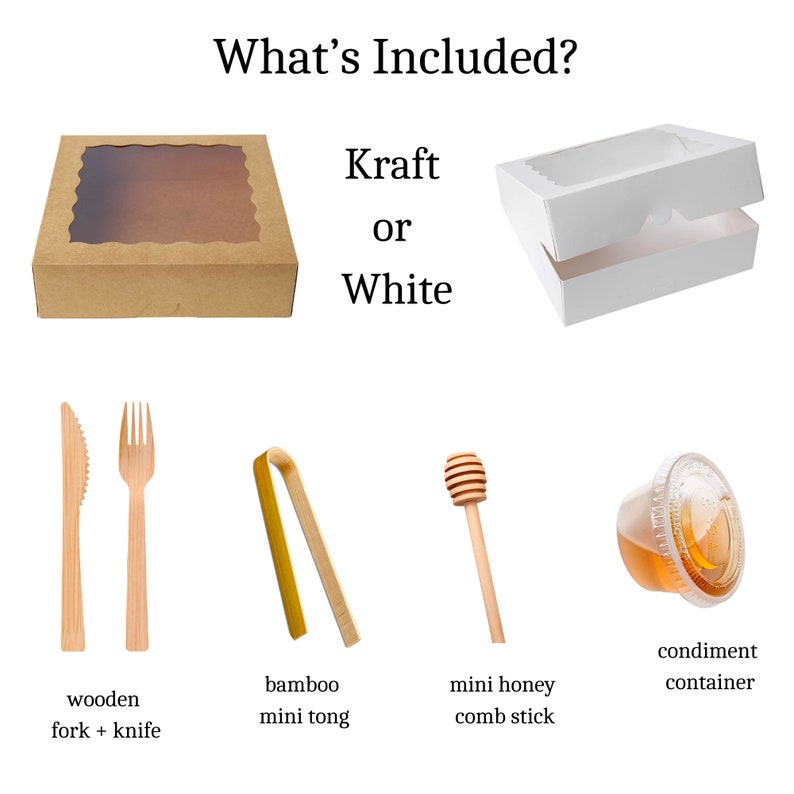 Square Charcuterie Favor Boxes with Clear Lids – 20 Pack with Mini Utensils (6x6x3”) - Pretty Party Boxx