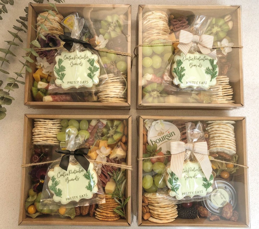 Mini square charcuterie box with wooden skewers cheese vegetables for party favor gifts