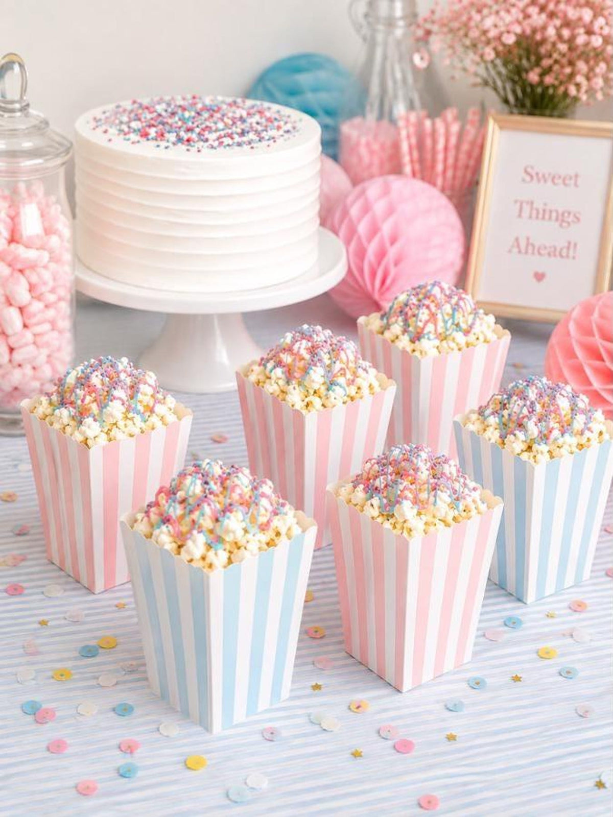 Striped Popcorn Cups - Set of 12 Mini Popcorn Boxes for Parties & Events - Pretty Party Boxx