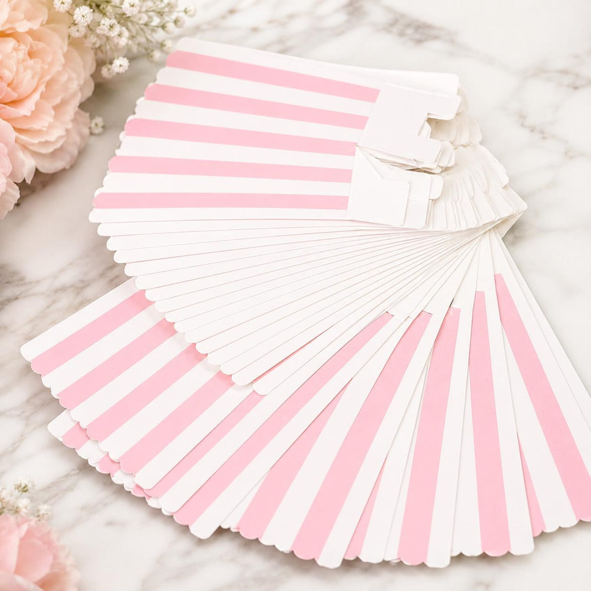 Striped Popcorn Cups - Set of 12 Mini Popcorn Boxes for Parties & Events - Pretty Party Boxx