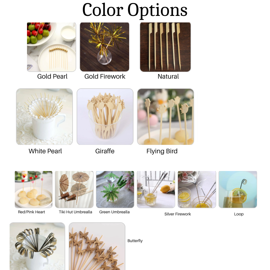 Decorative Bamboo Cocktail Picks – Pearl Top Drink & Food Skewers - Pack of 100