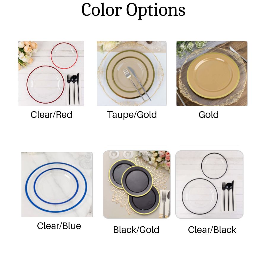 Round Plastic Dinner Dessert Plates – 7” & 10” Luxury Disposable Plates for Events Weddings