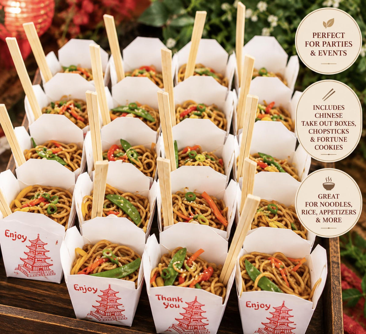 White or Kraft Chinese Take Out Boxes with Chopsticks Set - Pretty Party Boxx