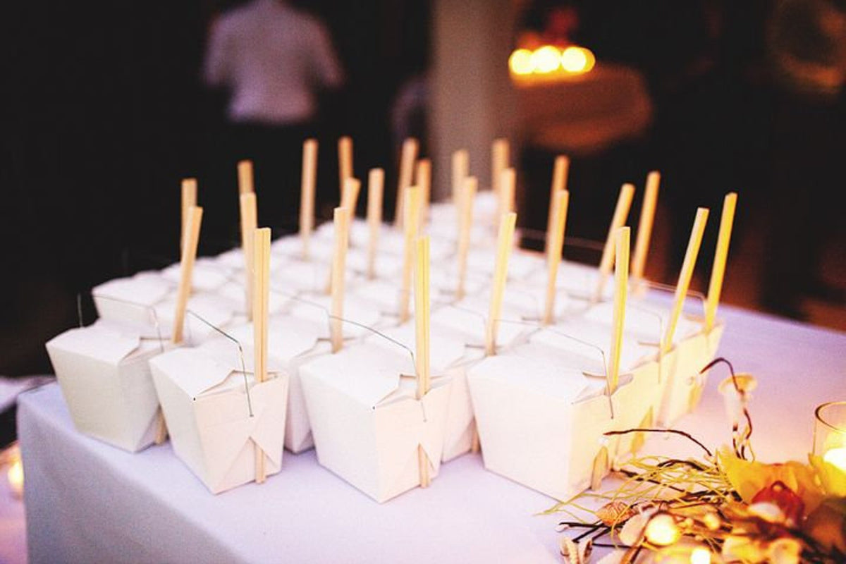 Mini Chinese Take Out Boxes with Wooden Chopsticks – White or Kraft - Pretty Party Boxx