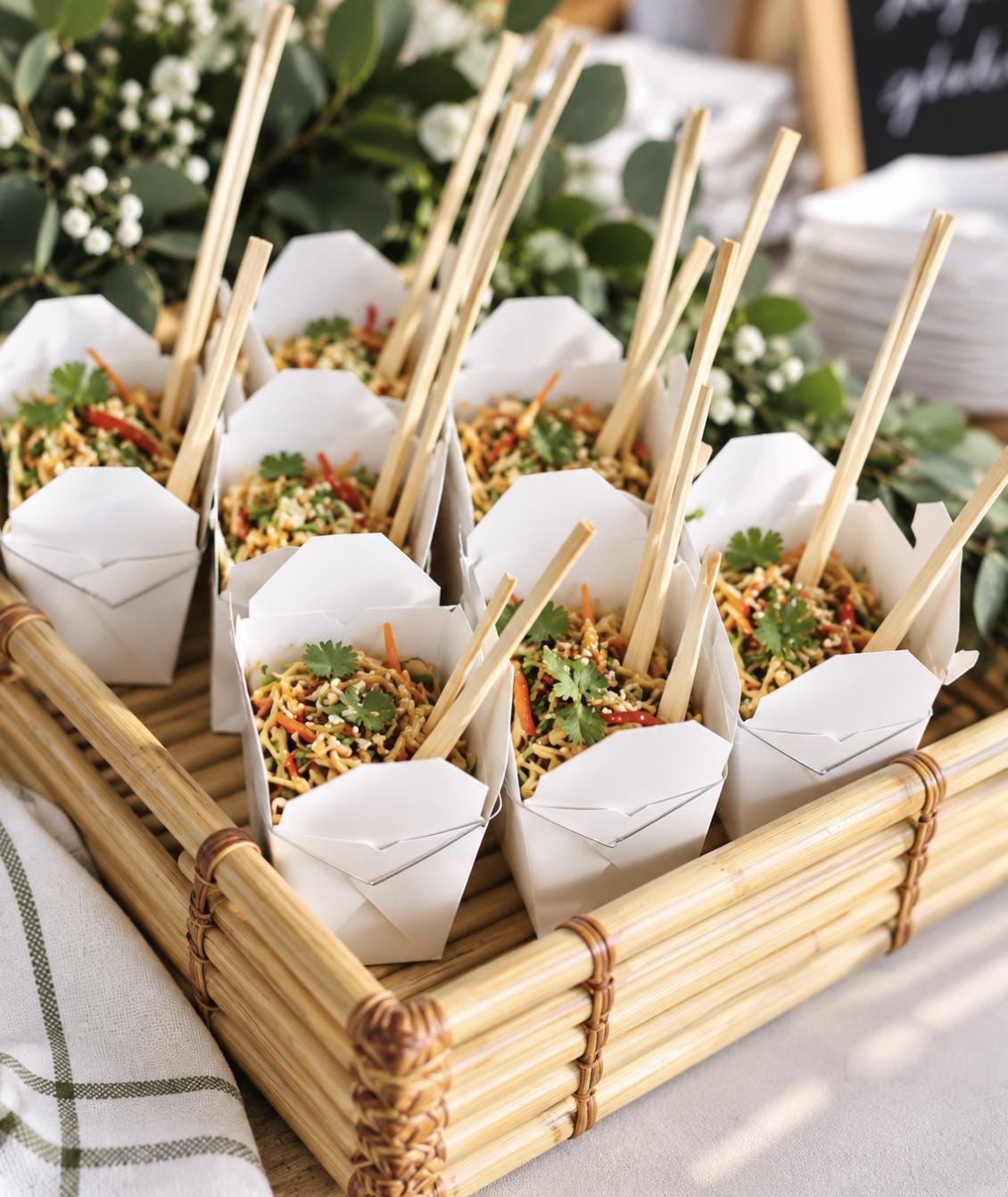 Mini Chinese Take Out Boxes with Wooden Chopsticks – White or Kraft - Pretty Party Boxx