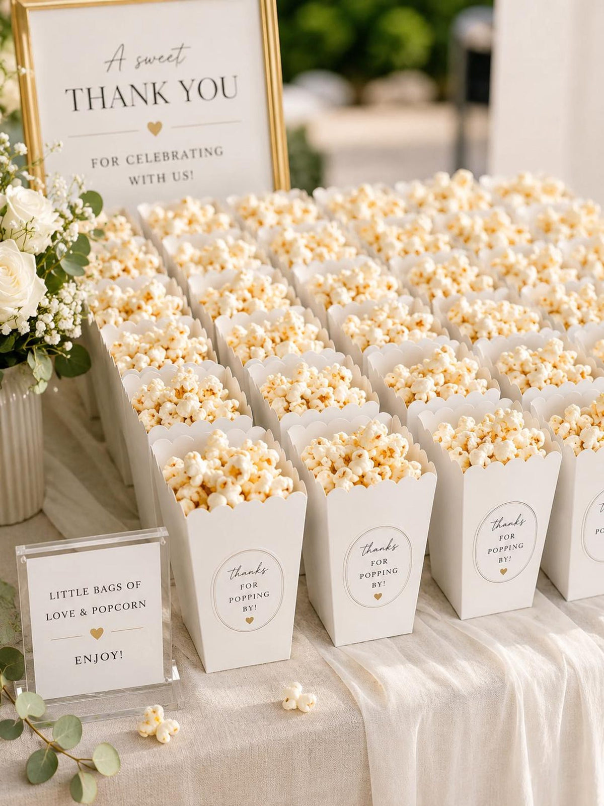 White Popcorn Cups - Set of 12 Mini Popcorn Boxes for Parties & Events - Pretty Party Boxx