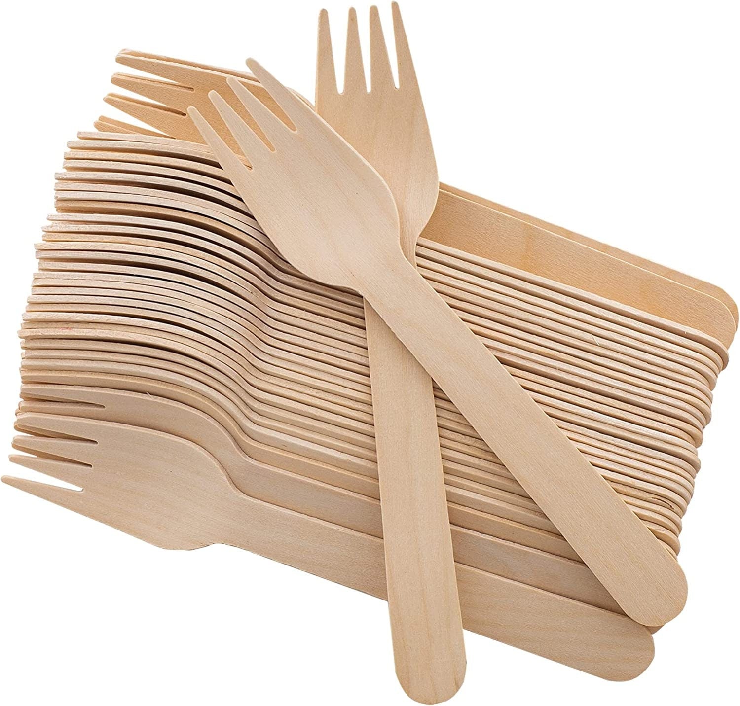 Wooden forks stacked eco-friendly disposable cutlery