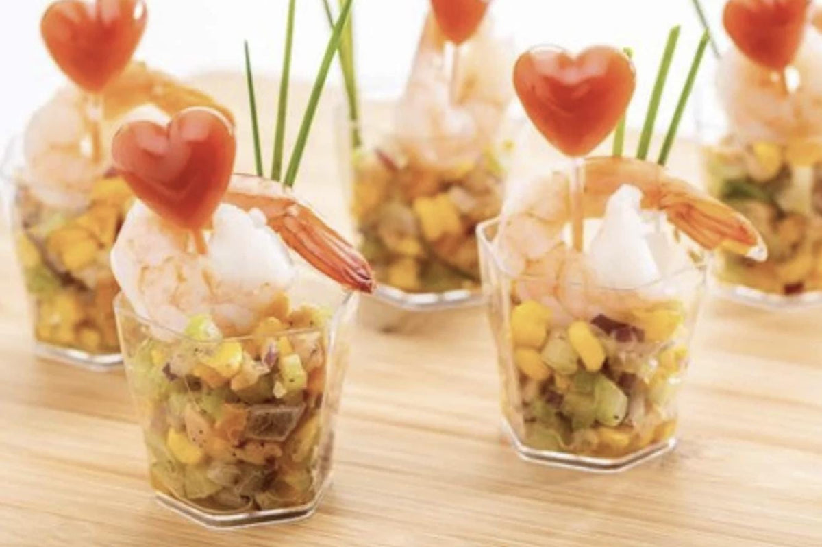 Acrylic Appetizer Cups with Heart - Shaped Pipettes & Mini Forks – 20 - Piece Set for Weddings & Events - Pretty Party Boxx