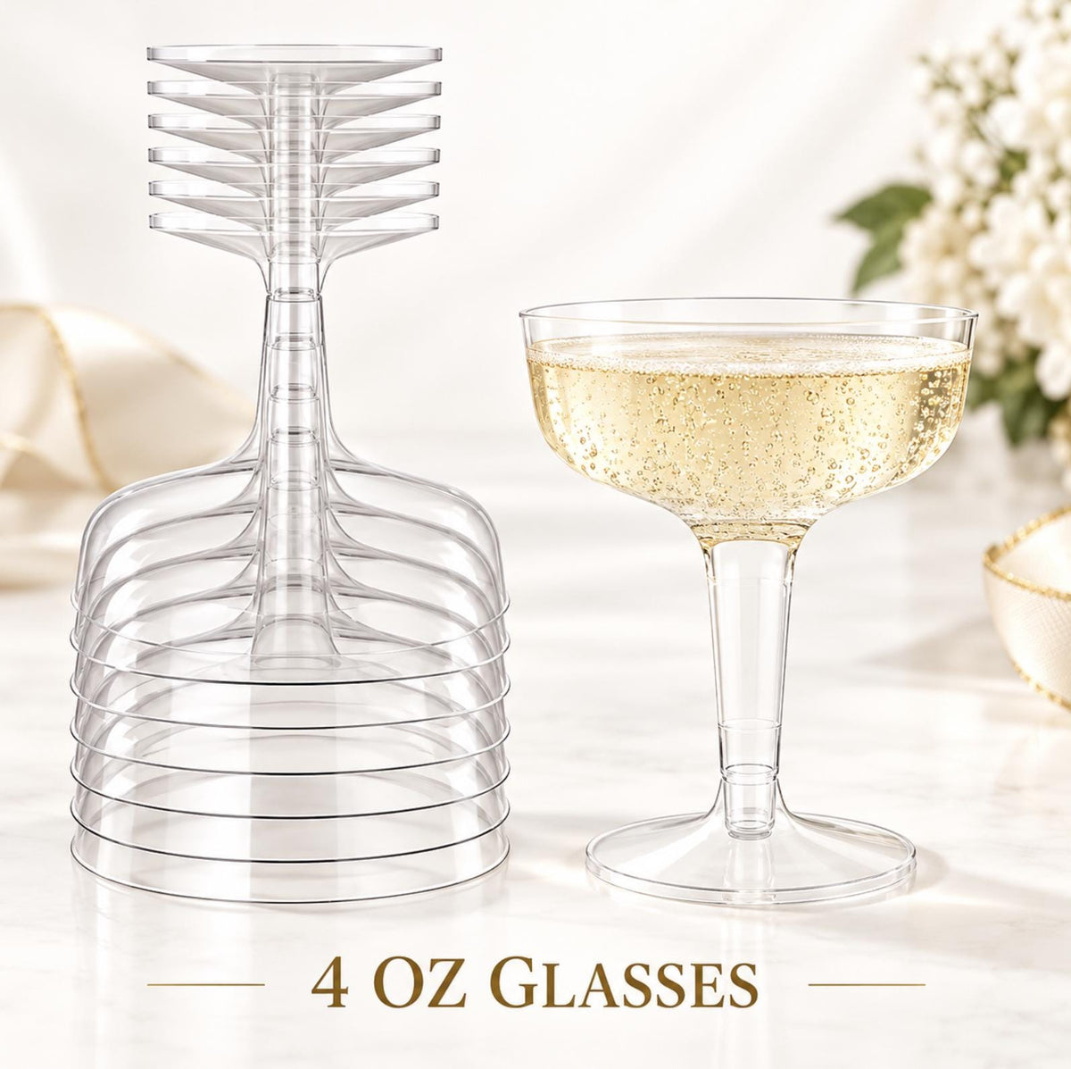 Acrylic Champagne Glasses Set with Plastic Swizzle Sticks