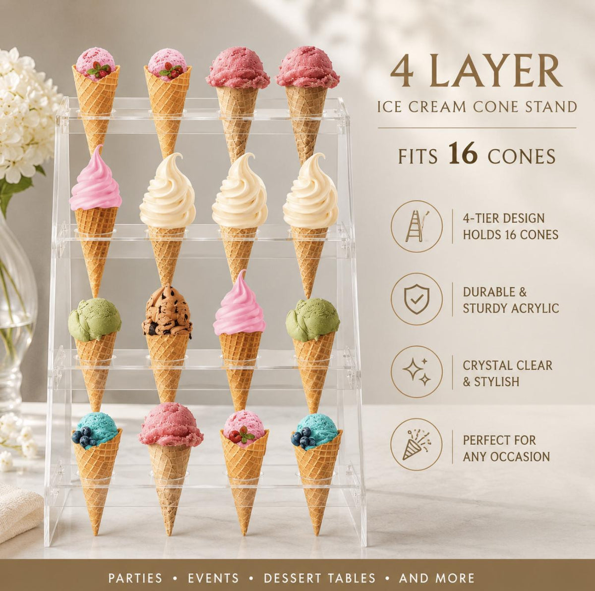 Acrylic Charcuterie Cone Stand Holder – Clear Display for Cones, Appetizers & Desserts
