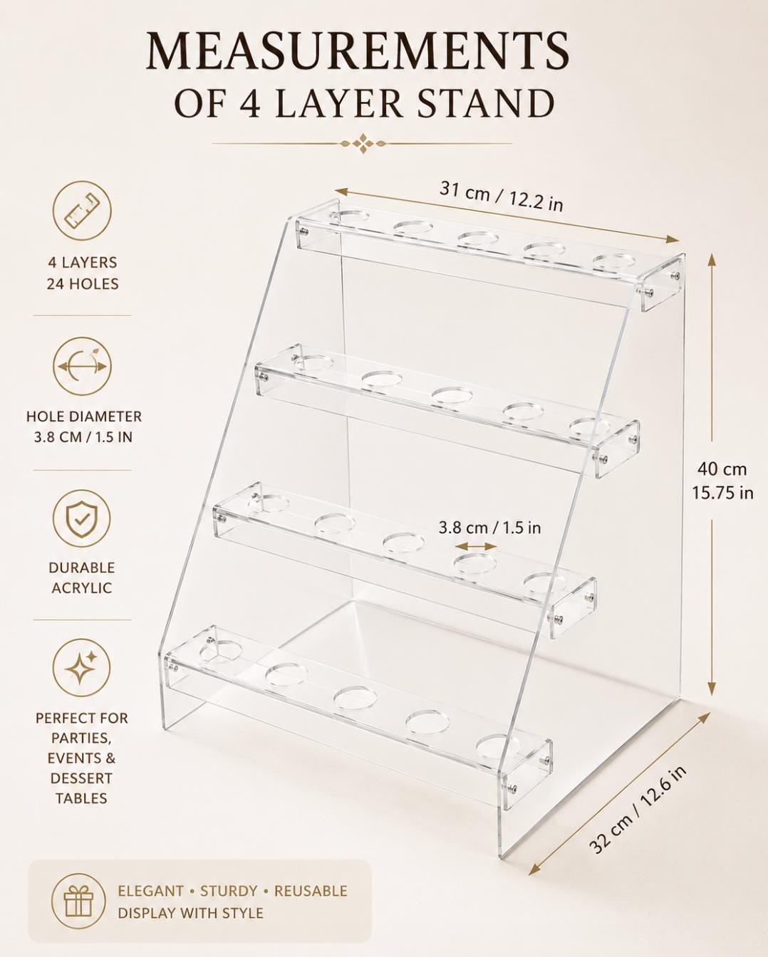 Acrylic Charcuterie Cone Stand Holder – Clear Display for Cones, Appetizers & Desserts