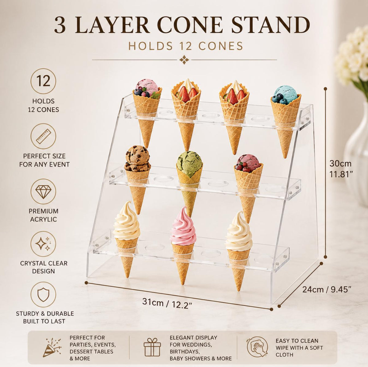 Acrylic Charcuterie Cone Stand Holder – Clear Display for Cones, Appetizers & Desserts